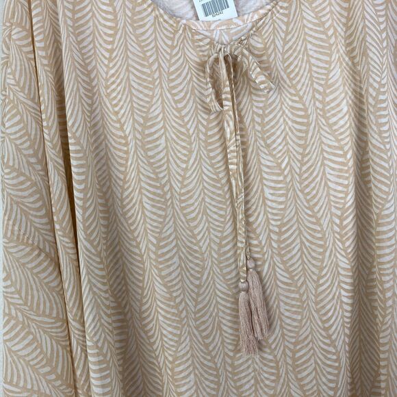 One World NWT Geometric Print Chiffon Poncho Top Size XL Wheat Tan Cream Boho - Picture 3 of 9